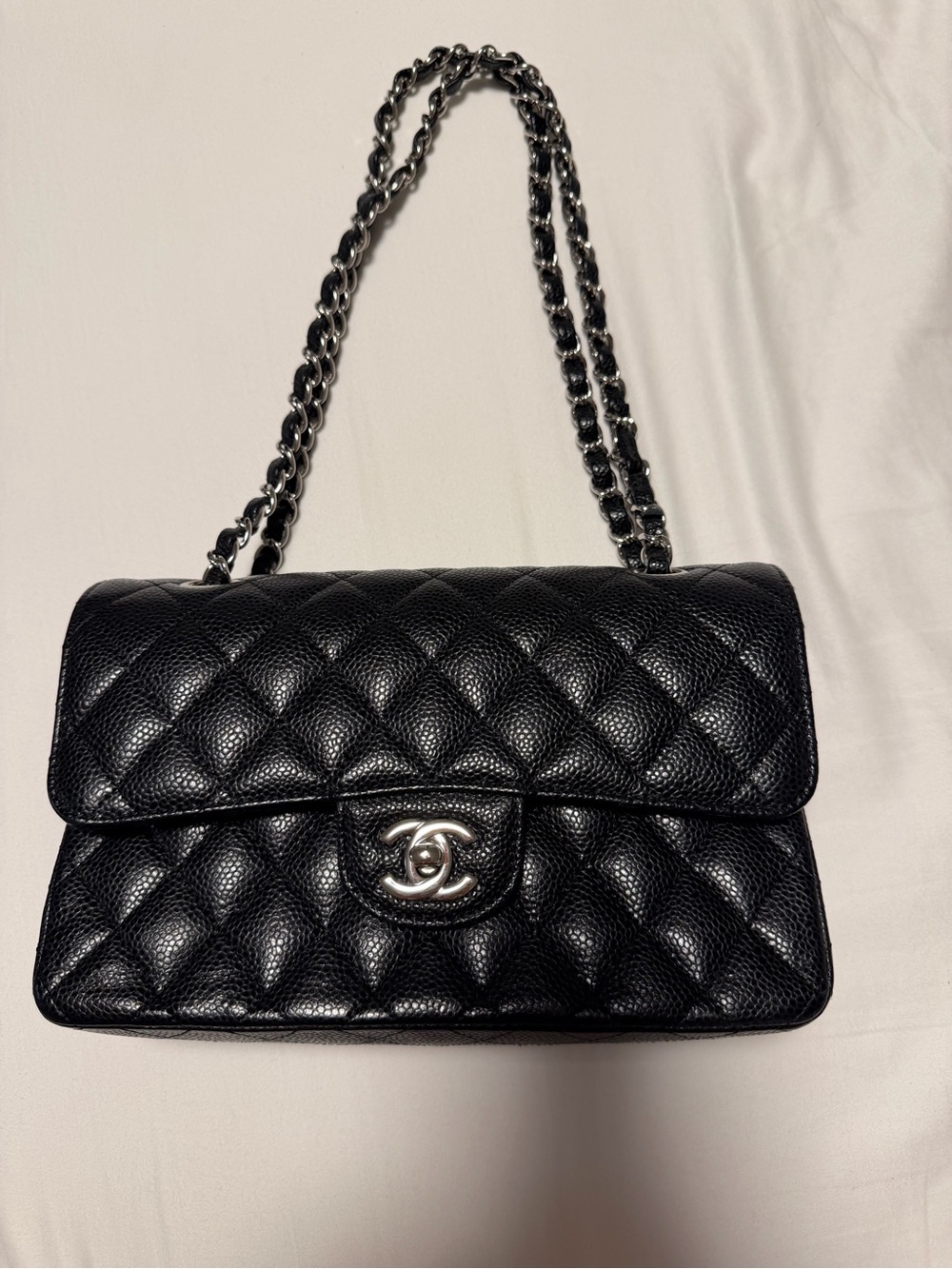 Chanel classic flap- black with silver hardware